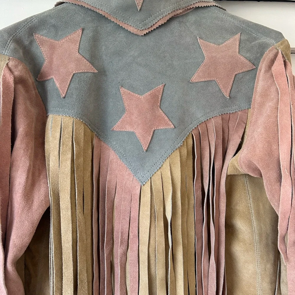 Women's Suede Fringe Jacket with Star Accents - Picture 6 of 6